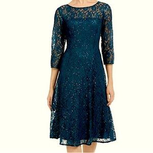 SLNY Womens Sequined Lace Cocktail Dress Green Size 10